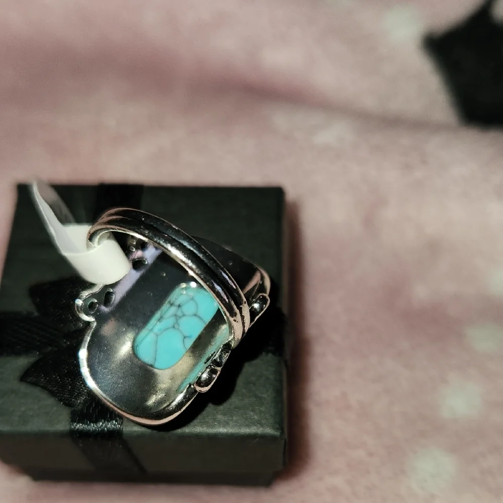 Stainless Steel Silver Turquoise Accent Ring - Blue - Picture 4 of 5